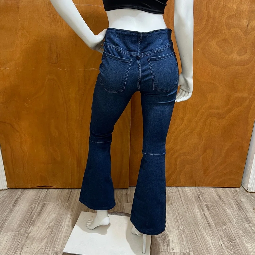 We The Free Free People Penny Pull On Flare Jeans Dark Wash Womens Size 28